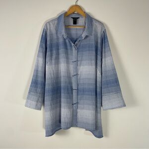 Ali Miles Stripe Button Down Shirt Size 2X Blue White Cotton Blend
